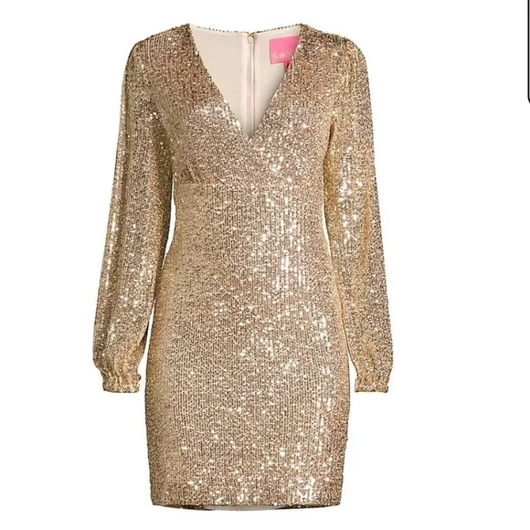 green emerald velvet dress Lilly Pulitzer – Black, Gold & Silver w/ Beaded Embellishment Dress Sz 0 main image 1